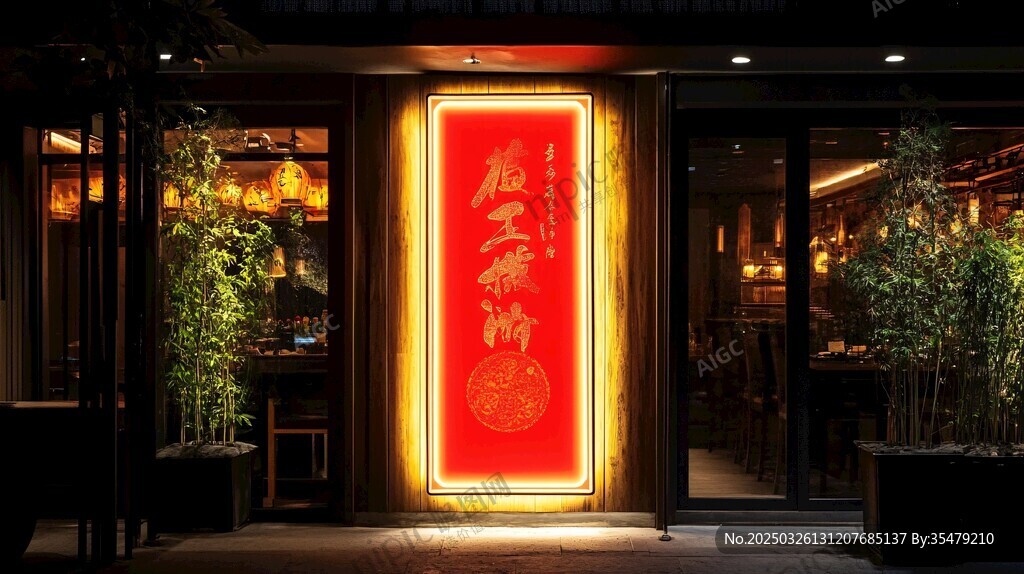 中式餐廳喜慶招牌夜景