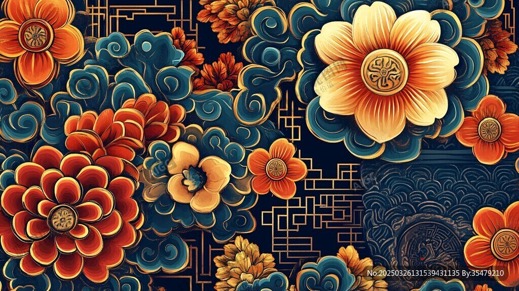 中式繁花錦簇傳統圖案