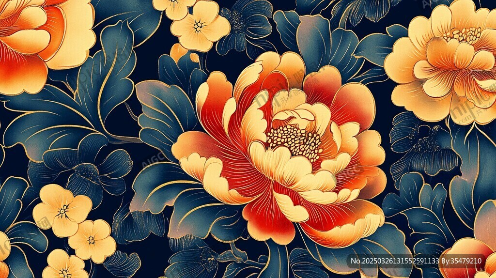 中式繁花錦簇花卉圖案
