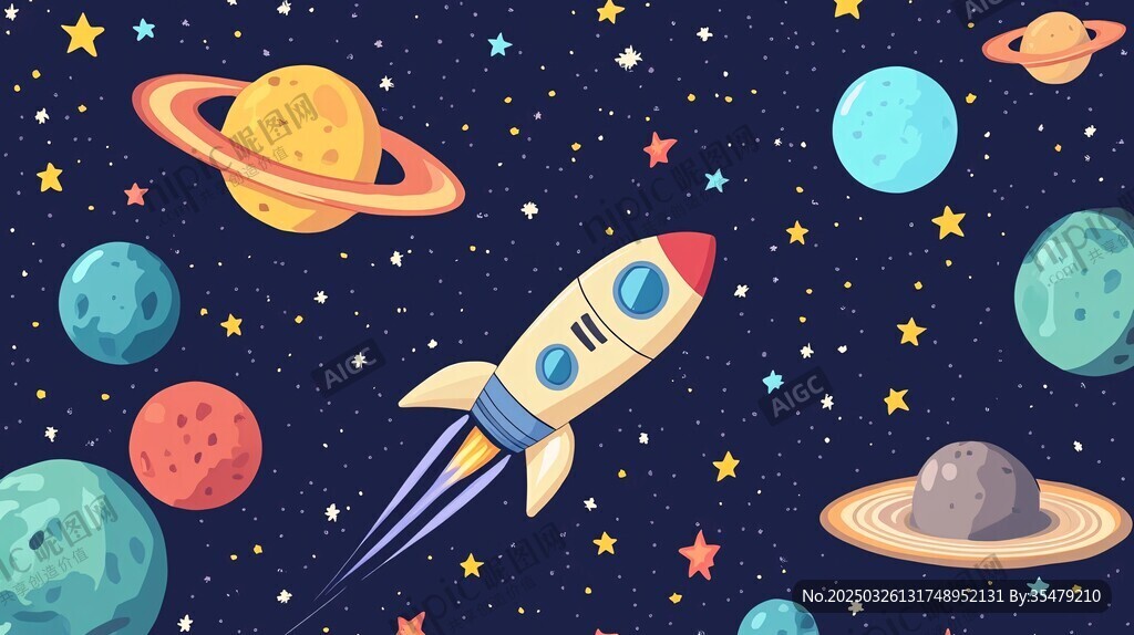 火箭遨游夢幻星空世界