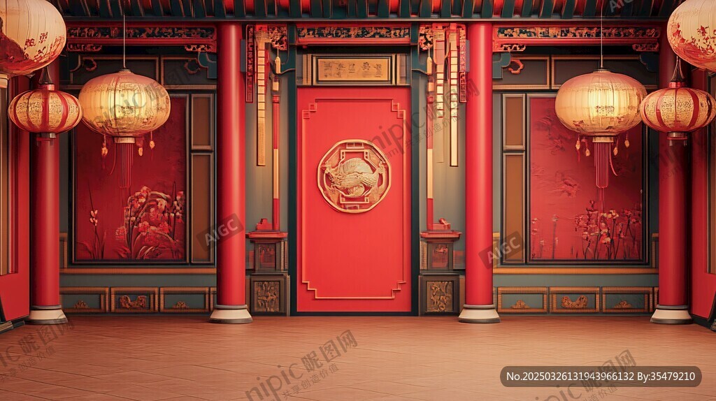 中式紅門燈籠傳統(tǒng)場(chǎng)景