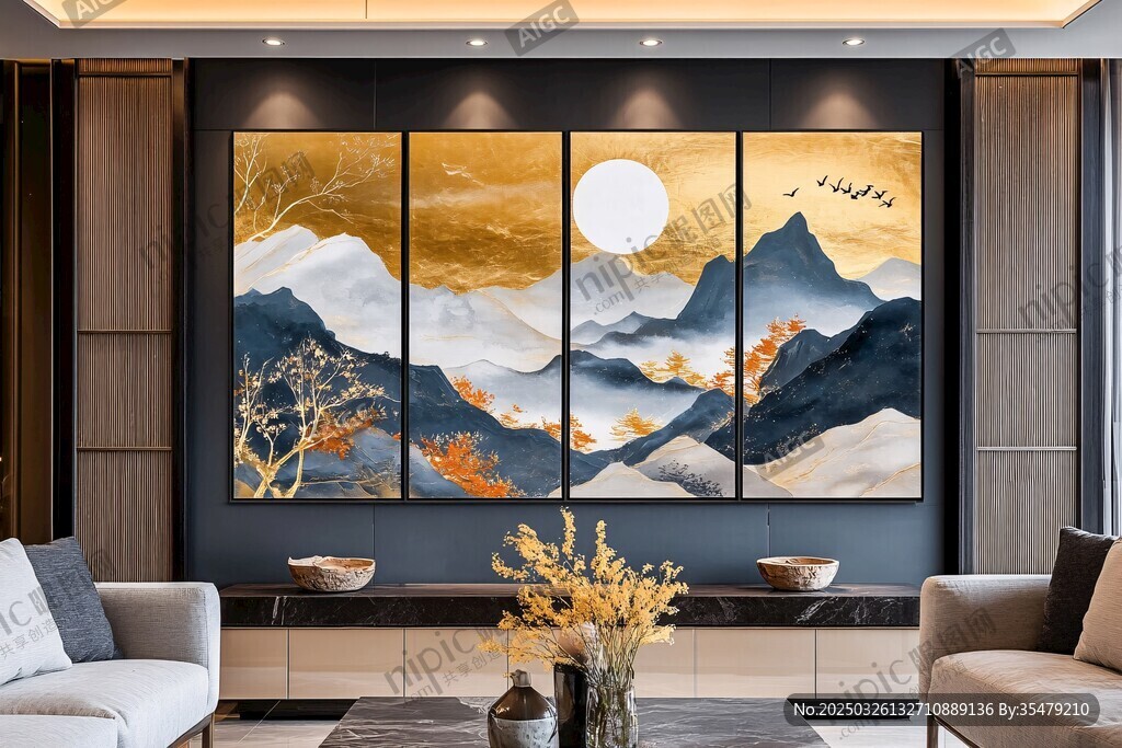 中式客廳山水掛畫裝飾美