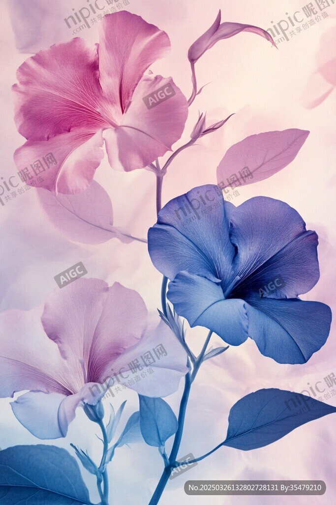 夢幻雙色花卉藝術插畫