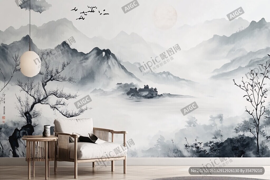 中式水墨風客廳裝飾意境圖