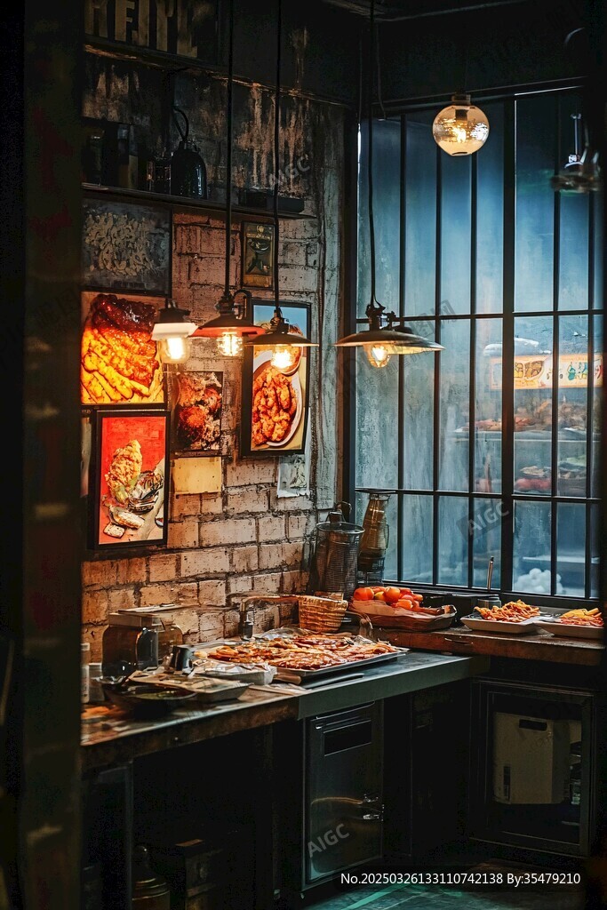 復(fù)古風(fēng)餐廳內(nèi)的美食陳列