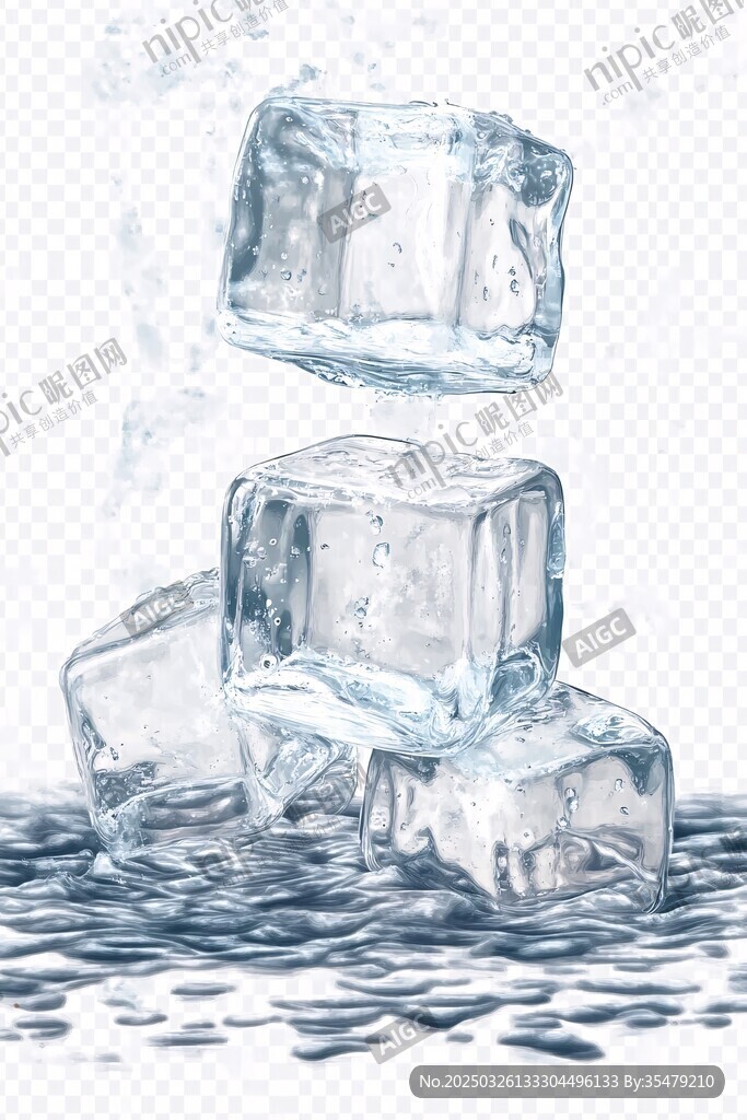 冰塊墜落濺起水花瞬間