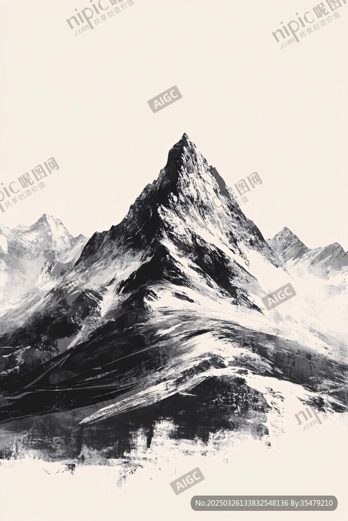 水墨風格巍峨雪山圖