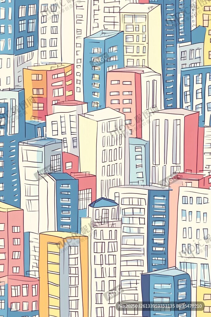 多彩手繪城市建筑圖案
