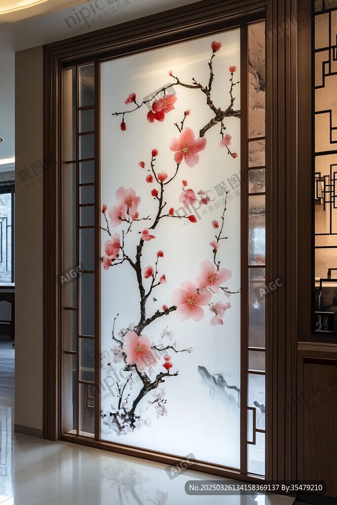 中式玄關梅花圖藝術隔斷