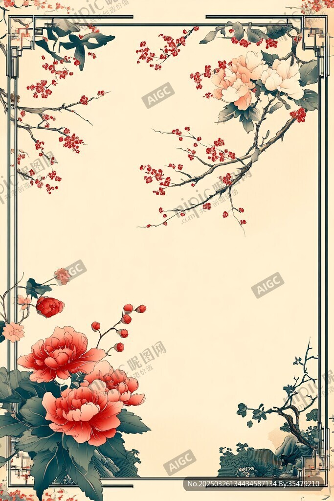 中式花鳥邊框裝飾畫