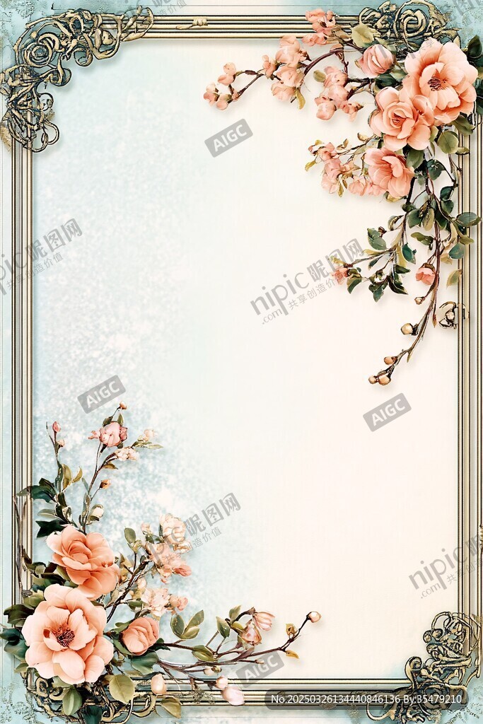 復古花邊相框中的柔美花卉