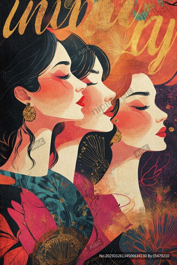 三位魅力女性的藝術(shù)插畫