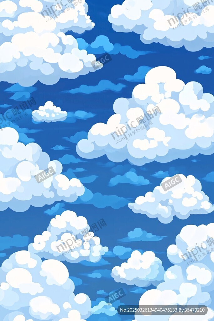 夢幻藍色天空中的云朵圖案