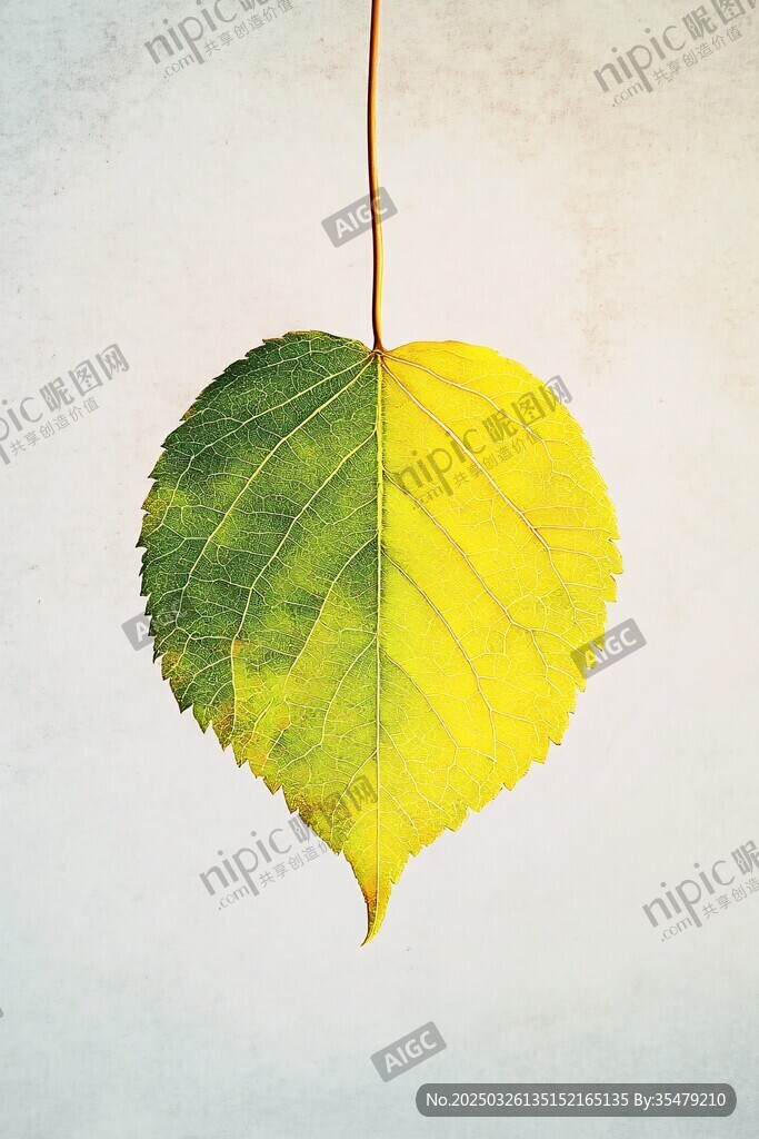 黃綠漸變秋葉懸于空中