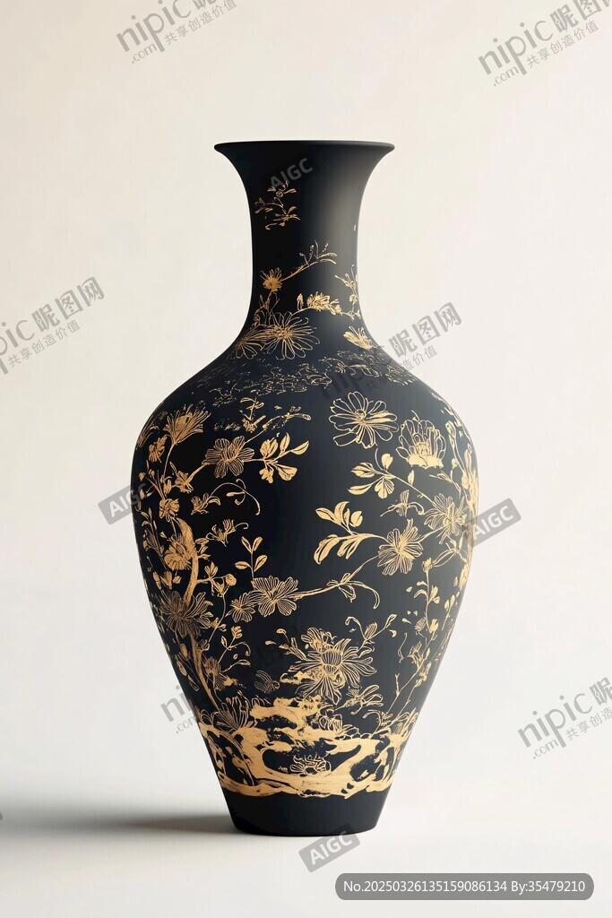 黑金花卉紋中式典雅花瓶