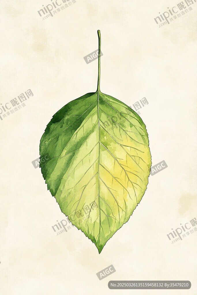 手繪水彩綠葉特寫