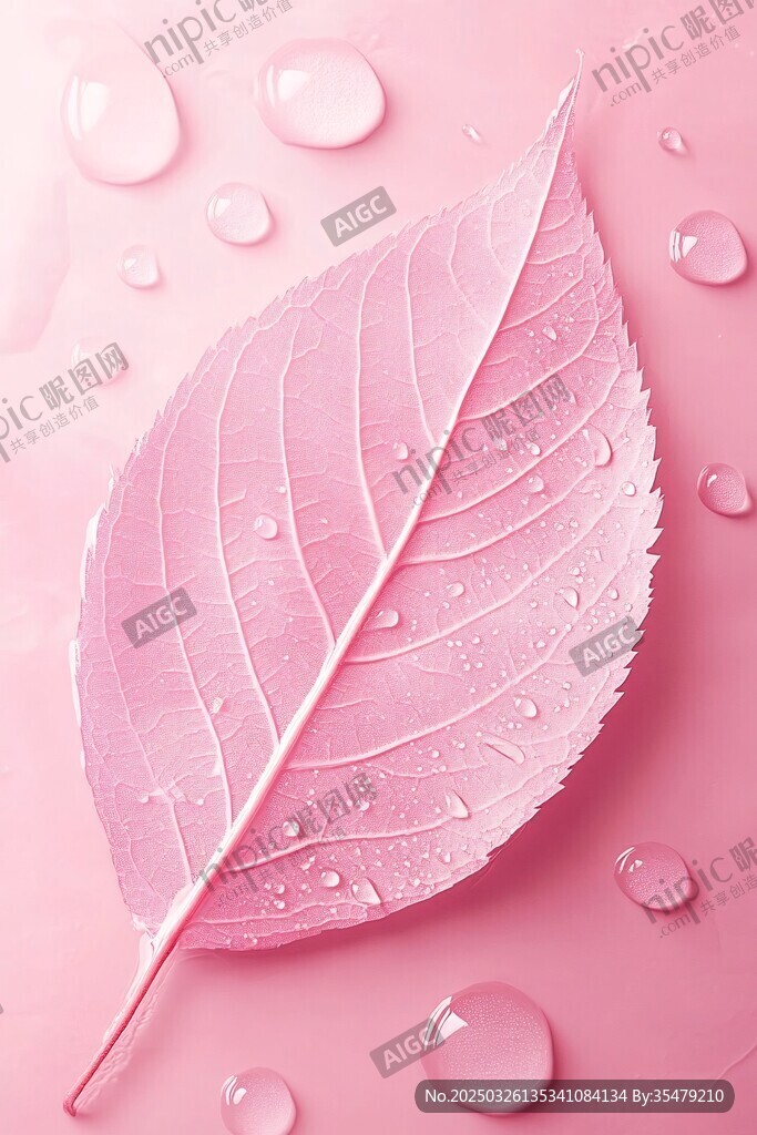 粉色葉片上的晶瑩水珠