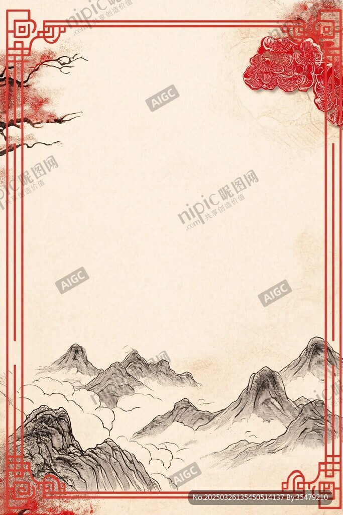 中式古風山水邊框背景圖