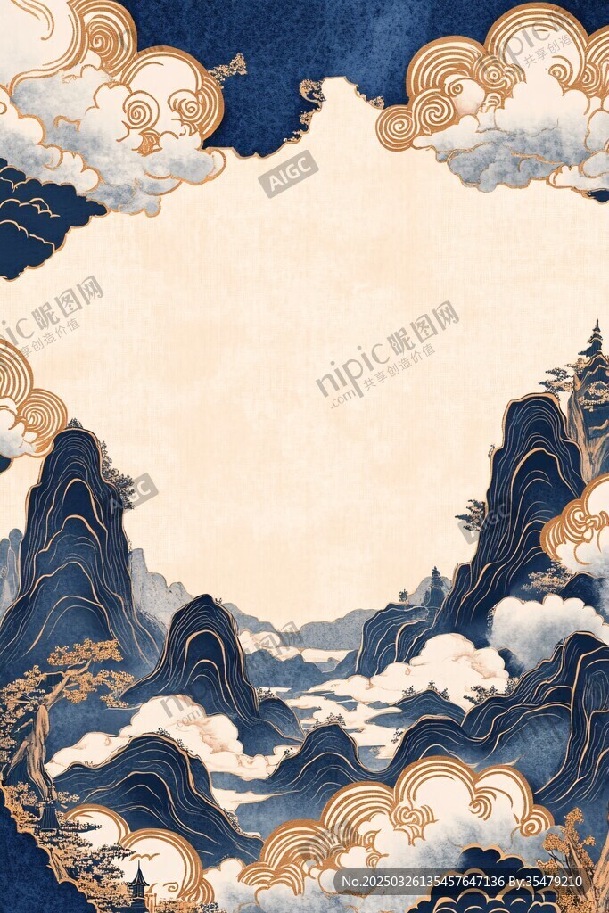 中式山水云紋古風(fēng)邊框圖