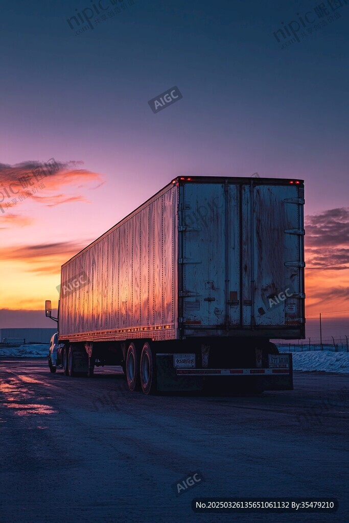 夕陽下的貨運卡車
