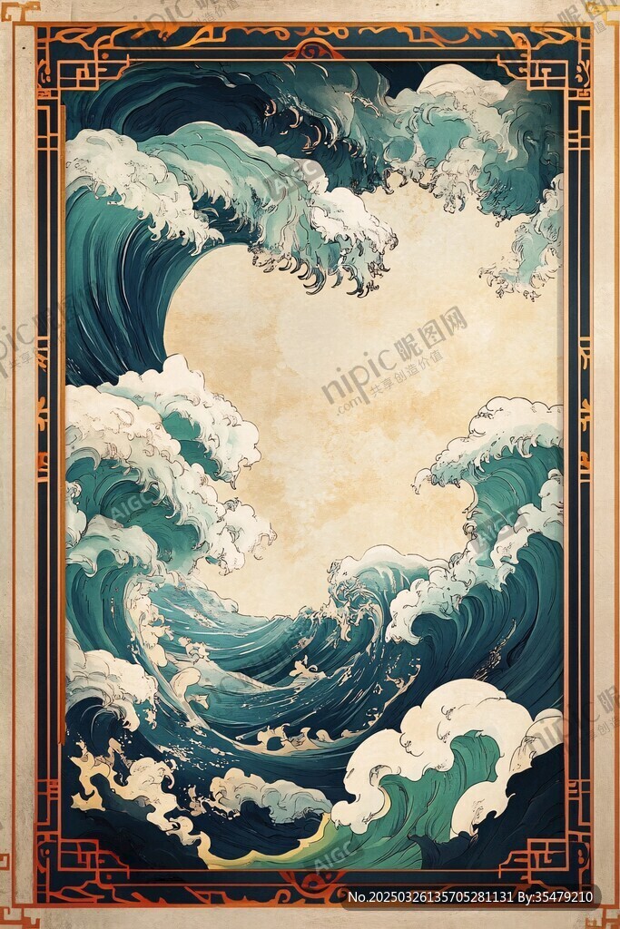 中式海浪圖飾