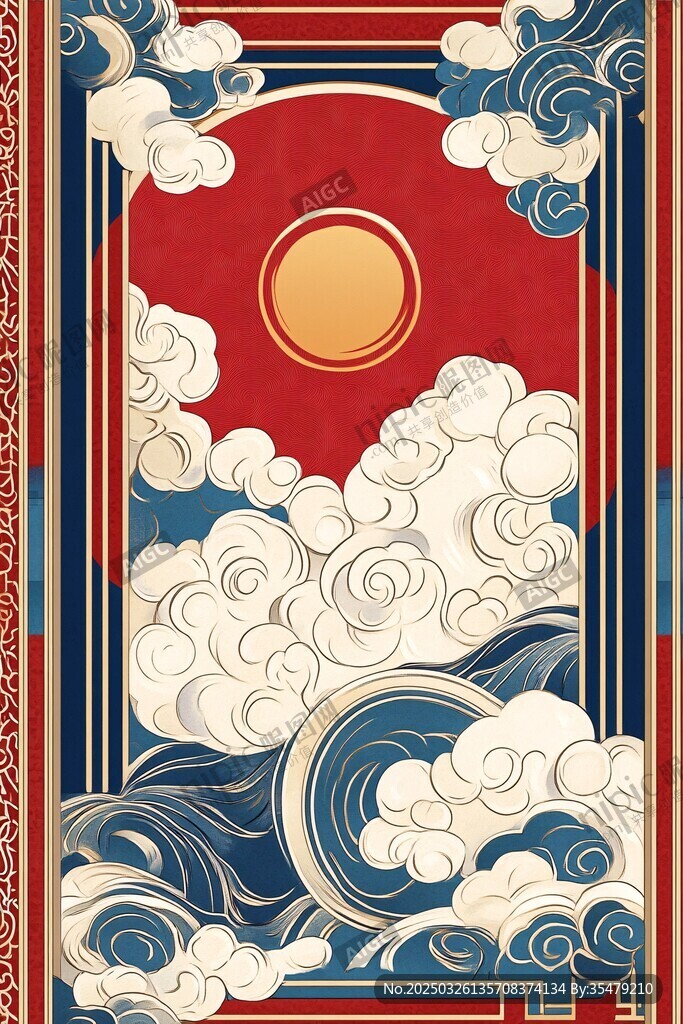 中式云海紅日國風(fēng)插畫