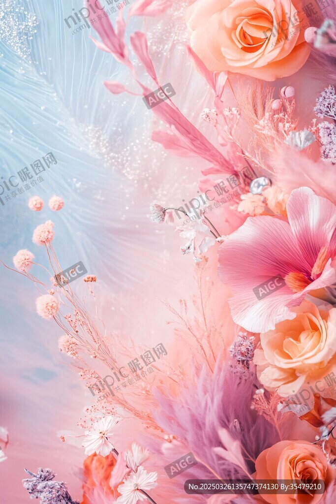 夢幻粉色花卉藝術畫面