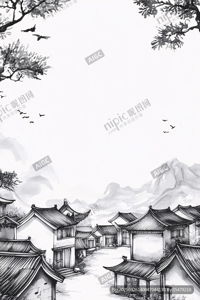 水墨江南古村落景致