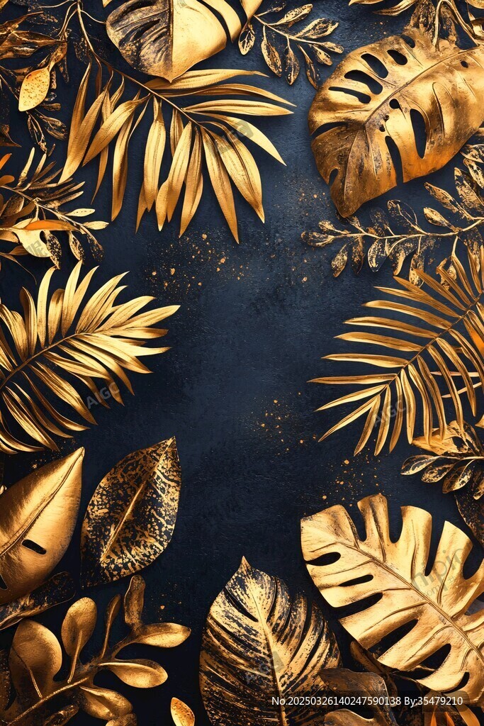 金色奢華熱帶植物背景圖