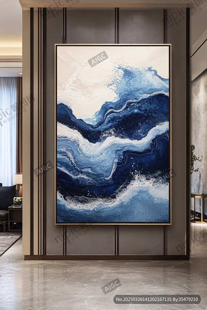 藍(lán)色海浪藝術(shù)掛畫裝點(diǎn)空間