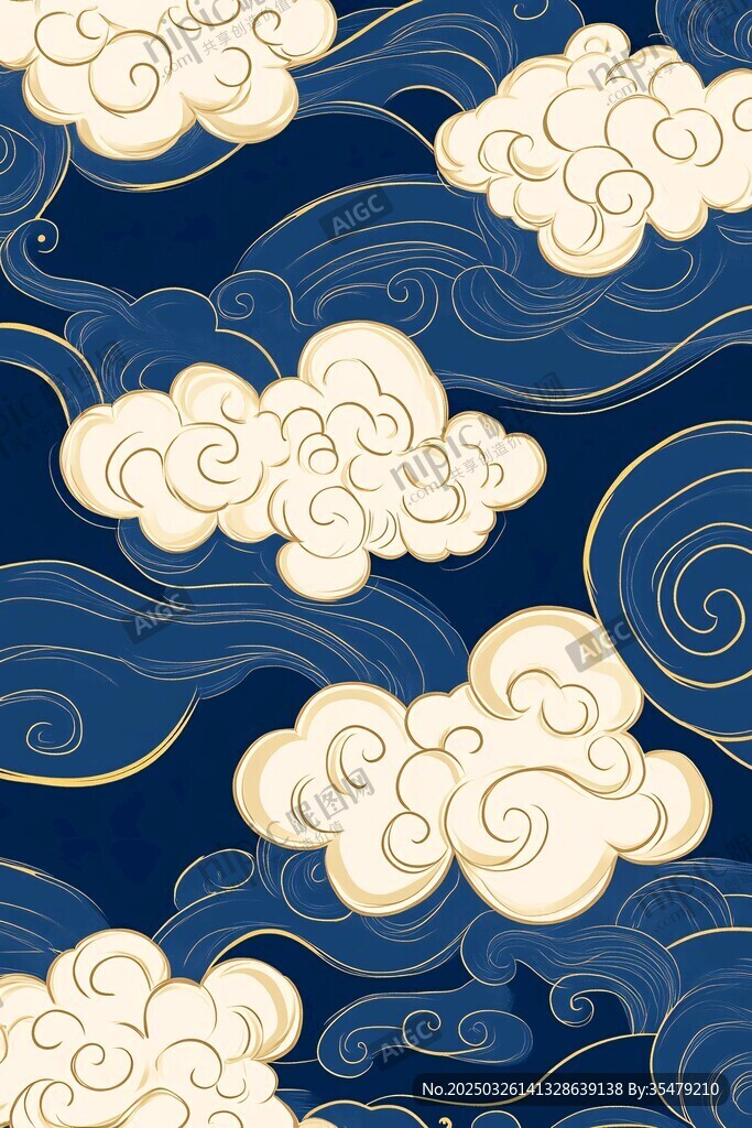 中式云紋藍(lán)底精美圖案