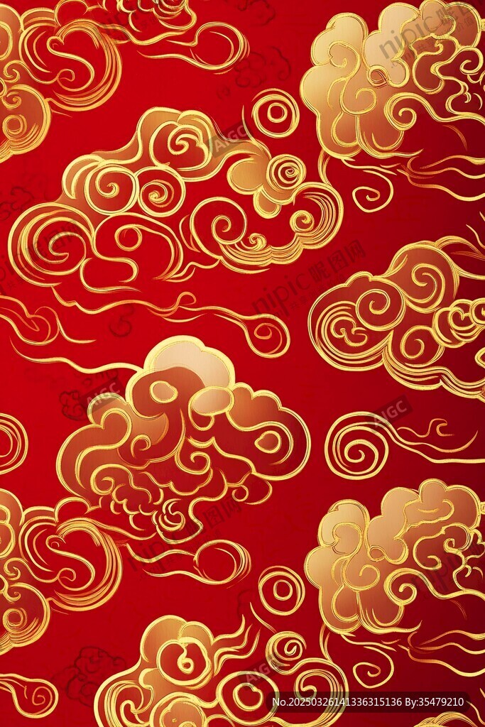 紅色背景金色祥云圖案
