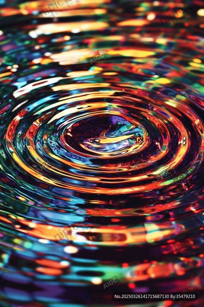 彩色漣漪水面夢幻景象