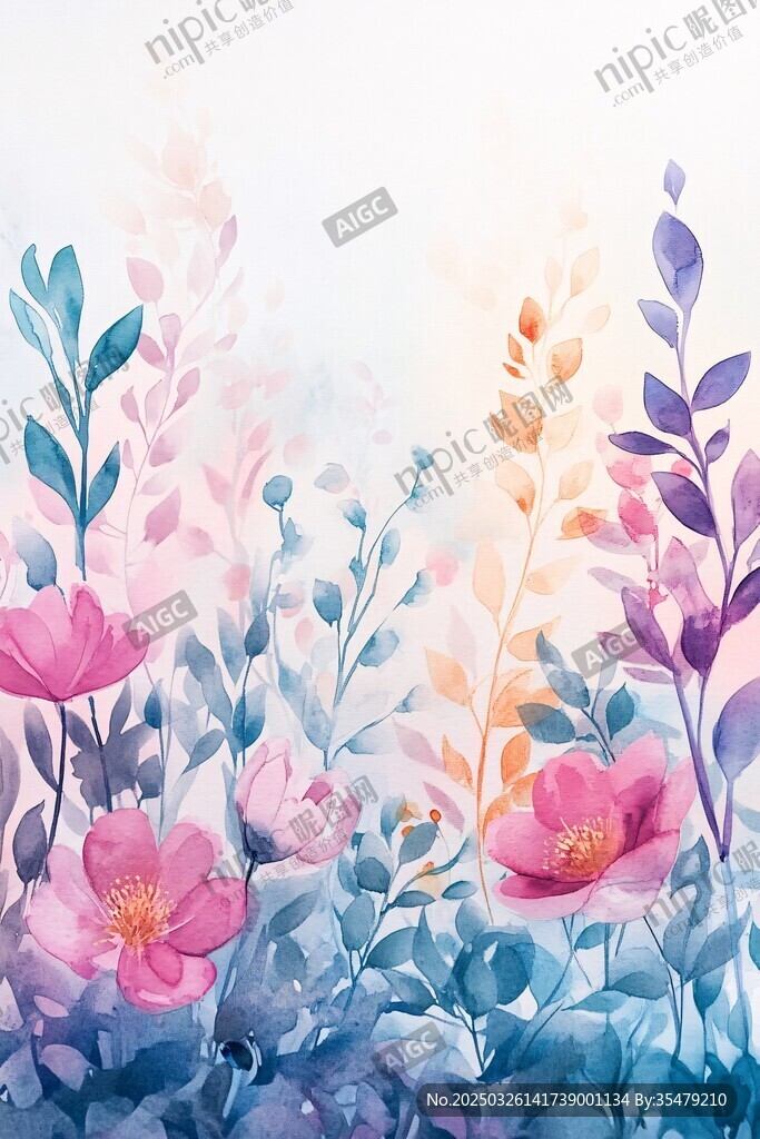 水彩花卉浪漫夢幻背景圖