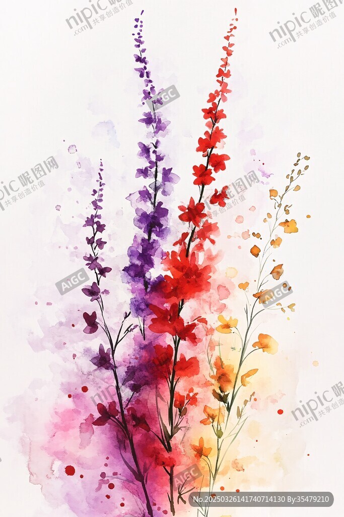 水彩繪就的多彩花卉
