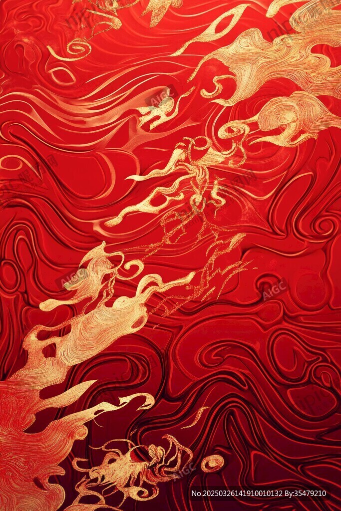 紅金交織中式海浪紋理圖
