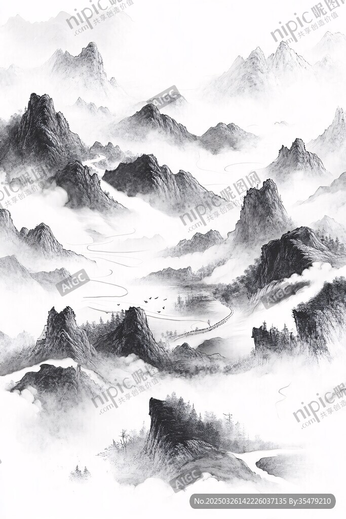 水墨山川意境圖