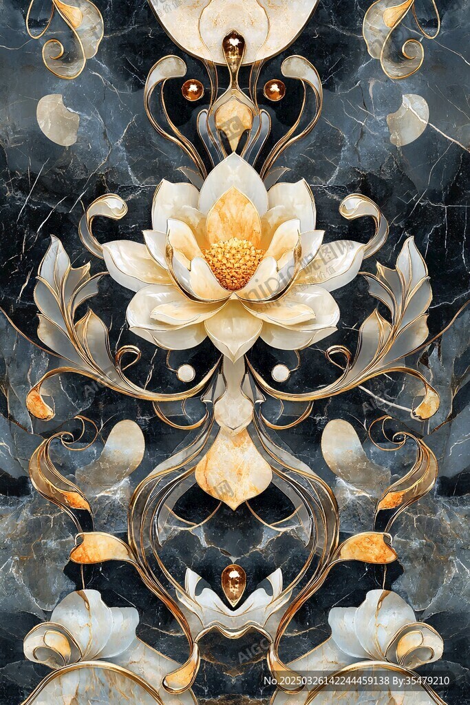 中式蓮花浮雕精美裝飾圖案