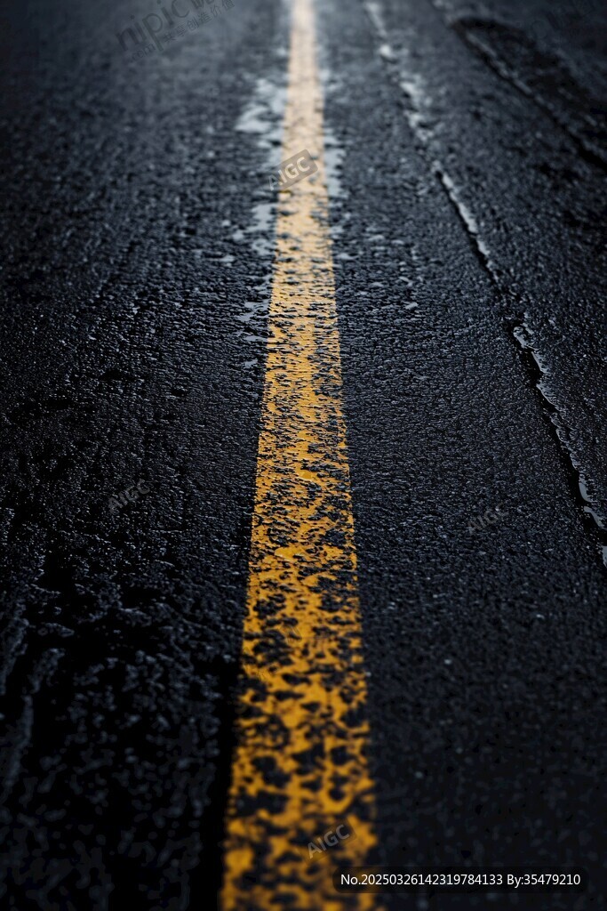 雨夜中斑駁的道路標(biāo)線