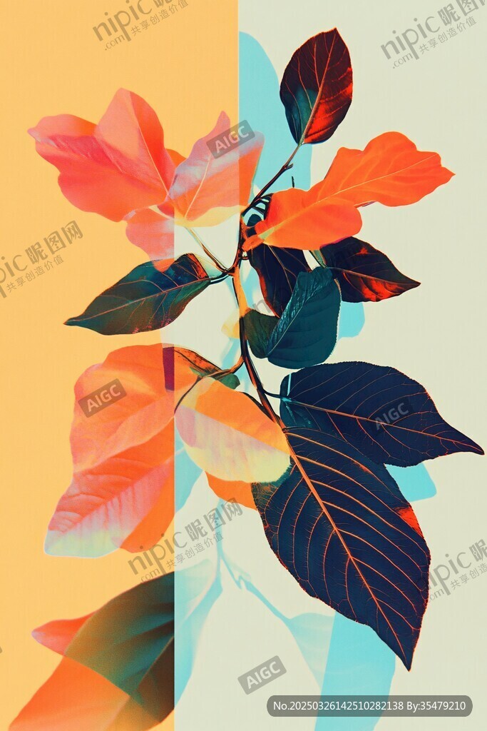 絢麗多彩的枝葉插畫