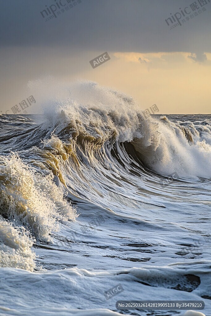 洶涌海浪翻騰的壯闊海景