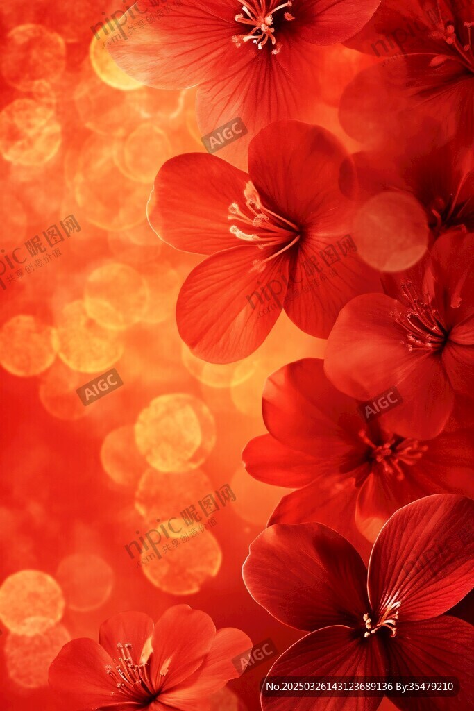 熱烈紅花朵與夢幻光斑