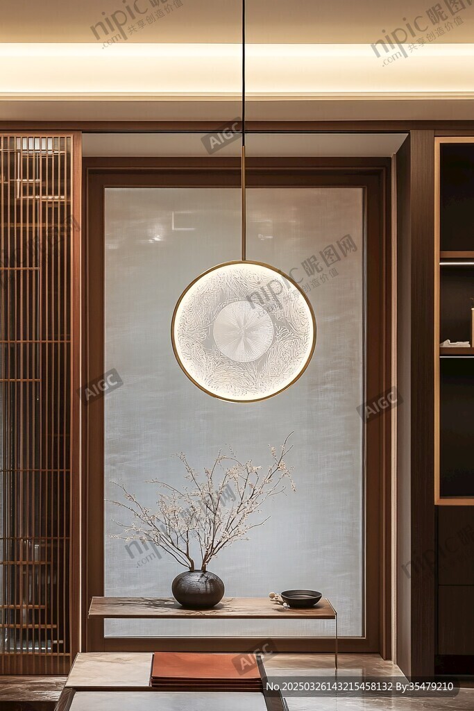中式玄關(guān)典雅吊燈與擺件