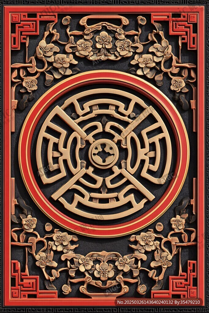 中式雕花福字裝飾圖案