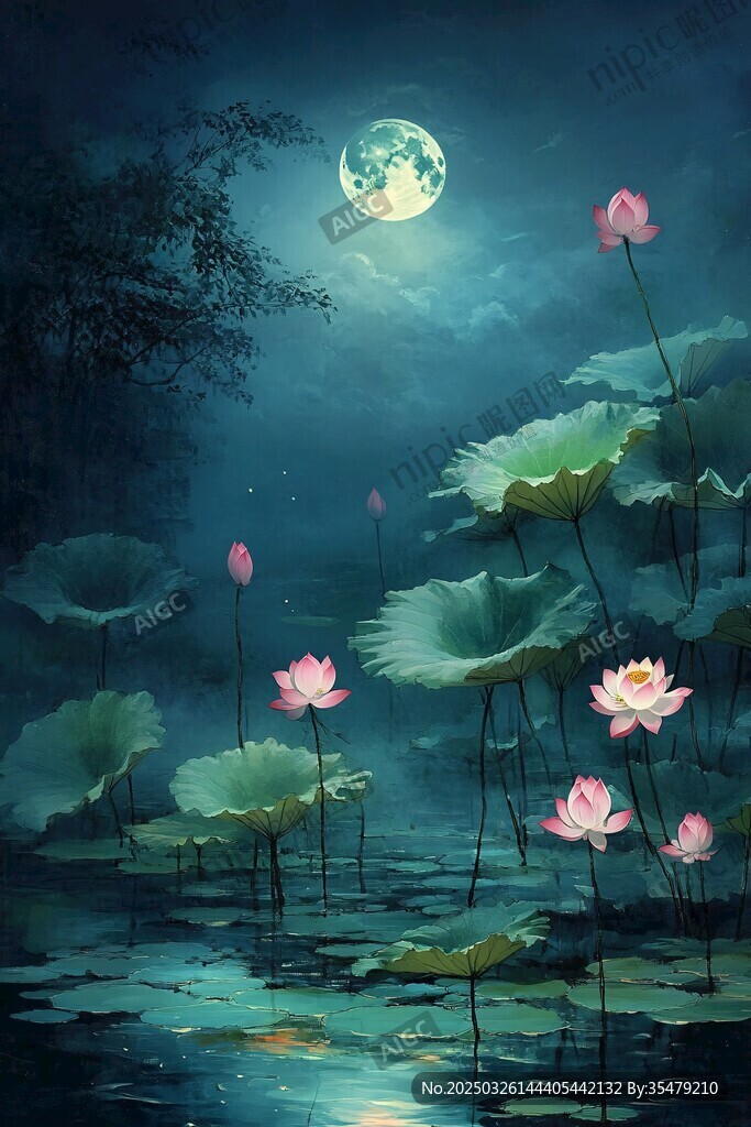 月夜荷塘夢(mèng)幻美景
