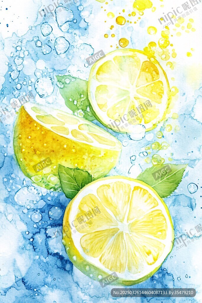 水彩繪檸檬清新夏日風