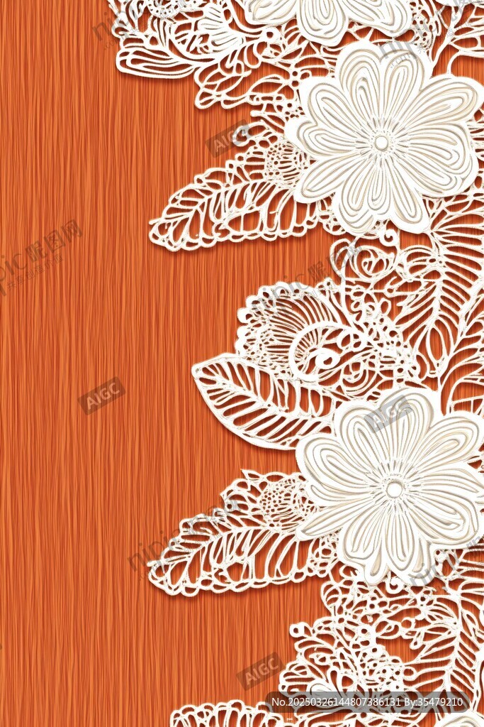 橙色背景上的白色蕾絲花邊