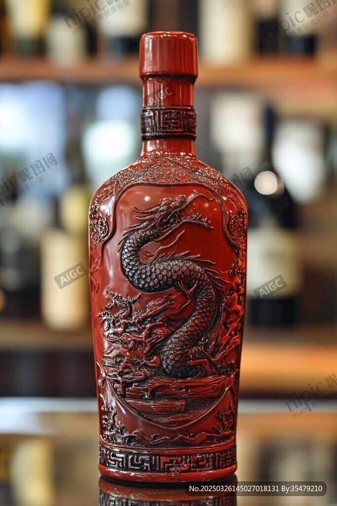 紅瓶龍紋酒瓶展示