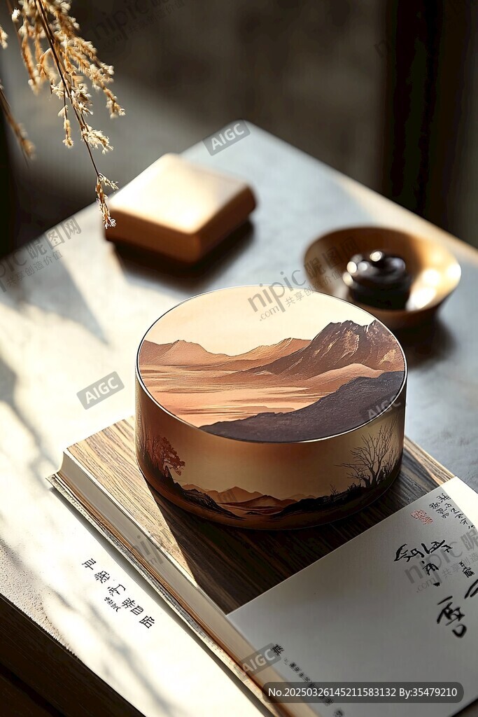 中式山水風圓形器物擺件