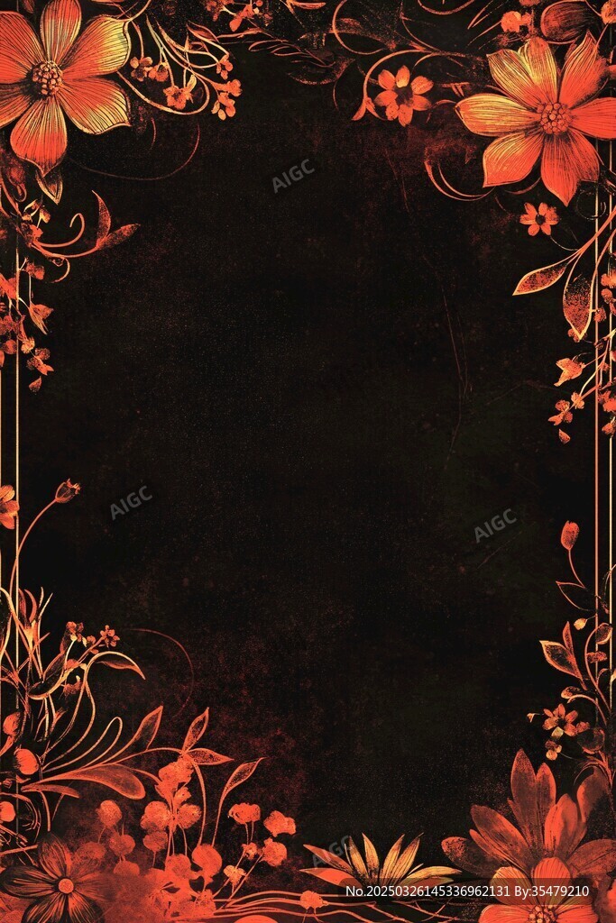 橙紅色花卉裝飾邊框背景